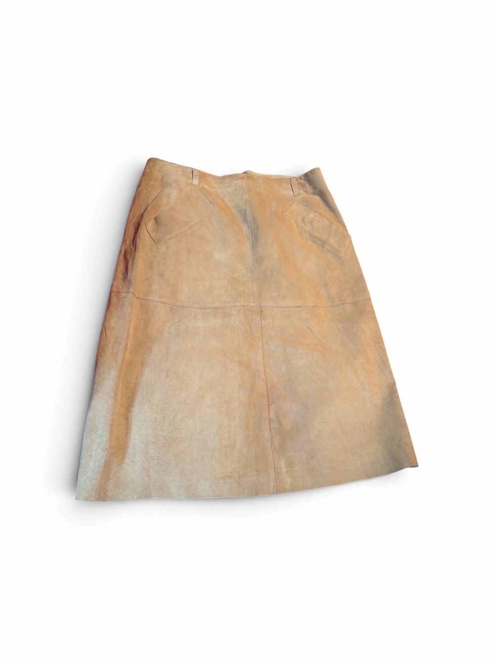 Rare Vtg Y2K Isaac Mizrahi for Target Tan Suede Leather Midi Skirt - Size 10